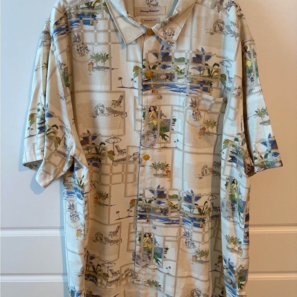 Tommy Bahama Men's Blue and Green Tropical Print Shirt